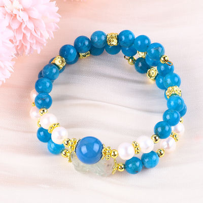 سنگ کریستال طبیعی 8 میلی متری قدرت شفا بخش Apatite سنگ قیمتی دو لایه گنجی تنظیم شده برای جواهرات
