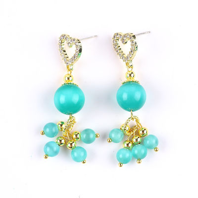 دست سازي 6MM 12MM سنگ گوهر سبز چشم گربه با گوشواره دل استد Dangle برای هدیه دادن