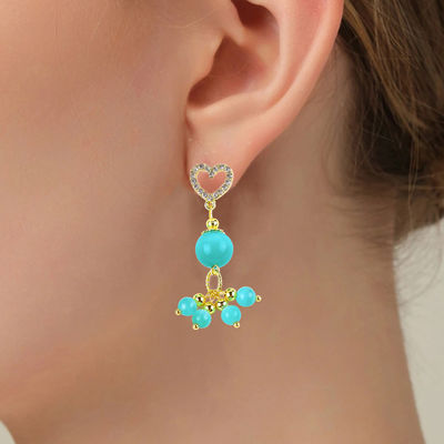 دست سازي 6MM 12MM سنگ گوهر سبز چشم گربه با گوشواره دل استد Dangle برای هدیه دادن