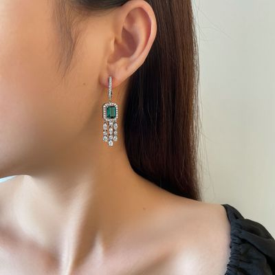 گوشواره های سنگ قیمتی سبز زرکونیا برای عروسی