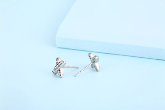 X Shape 925 Moissanite Stud گوشواره های نقره ای جواهرات