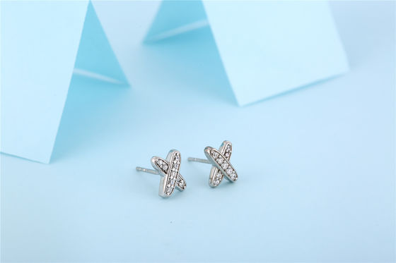 X Shape 925 Moissanite Stud گوشواره های نقره ای جواهرات