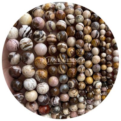عمده فروشی سنگ طبیعی سنگ گرد گره های گشاده 8 میلی متر گلابی زبرا جاسپر گره های گشاده تورمالین گره های گرد فاصله دهنده برای جواهرات