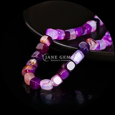 شکل مربع مکعب سنگ قیمتی طبیعی گره آبی خطوط آگات رشته های گره گشاده برای درمان و جواهرات DIY