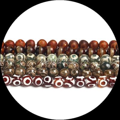 شکل گرد Tibetan Agate Beads رشته های گره گشاده برای ساخت جواهرات DIY