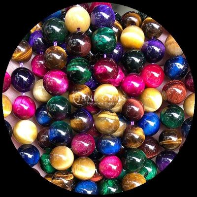 ساخت جواهرات DIY سنگهای قیمتی ضروری مروارید 8 میلی متر شکل گرد چشم ببر رشته های مروارید گشاده